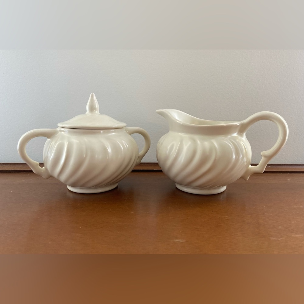 Vintage Franciscan Coranodo Off-White Matte Pottery Cream and Sugar Bowl Set